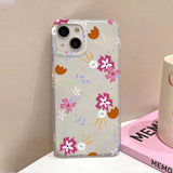 Qfdian Aesthetic Cute Flower Phone Case For iPhone 14 15 Pro 13 12 16 11 Pro Max Plus 12 Mini Slim Silky Skin Matte Flower Back Cover