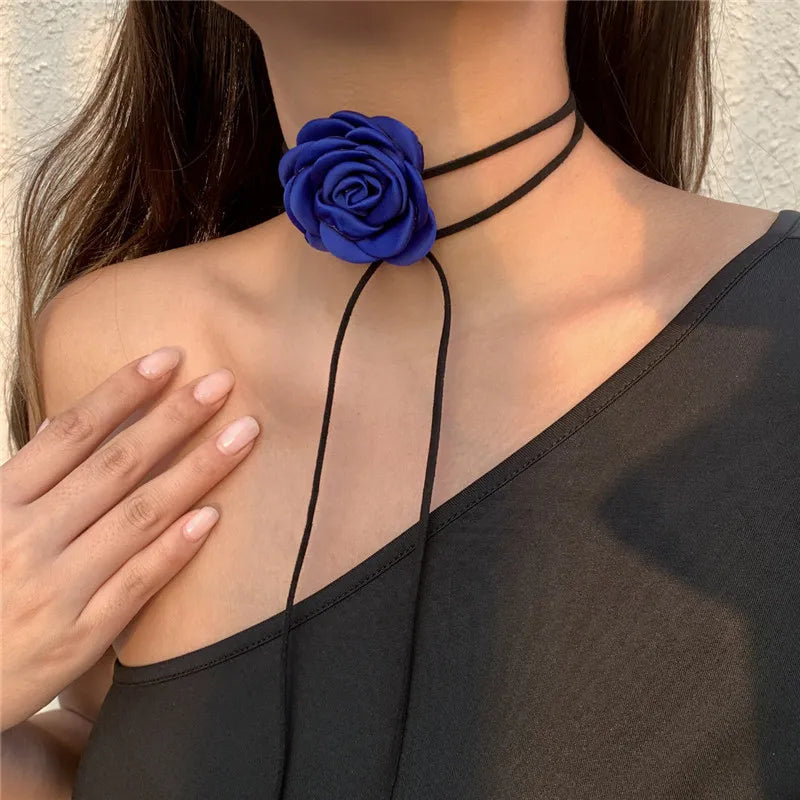 Romantic Gothic  Phantom Flower Clavicle Chain Necklace for Women Ladies Korean Fashion Adjustable Rope Choker Y2K Accessories