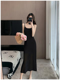 Qfdian  Summer Fashion Mint Green Knitted Women's Sling Dresses Korean Casual Waist Wrapped Women Vacation Style Hip Wrap Dress
