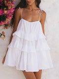 Qfdian  Summer Fashion Backless Pleated Edge Women Beach Mini Dress Y2K Sexy Loose Solid Color 100% Pure Cotton Women's Suspender Dress