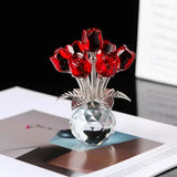 Qfdian  ‌Crystal Red Rose Bouquet with Round Vase Figurines Gifts for Women Glass Bouquet Ornament Romantic Gifts Table Centerpiece