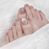 Qfdian  24pcs Light Pink Cat's Eye Press On Nails For Foot Simple Red Wave Point Decor False Toenails Korean Style Summer Fake Toenail