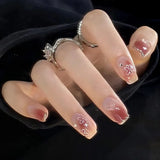 Qfdian 24Pcs Glitter Wine Red Solid Color Fake Nails Press on Short Round False Nails Finished Detachable Wearable Full Cover Nail Tips
