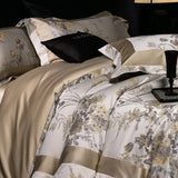 Qfdian Premium 1000TC Egyptian Cotton Yarn-dyed Jacquard Luxury Bedding Set Duvet Cover Flat/Fitted Bed Sheet Pillowcases 4Pcs