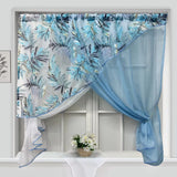Qfdian  1Panel Blue White Double Layer Crossing Short Curtains For Kitchen Pastoral Leaves Pattern Window Screen Partition Tulle Drapes