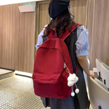 Qfdian Simple Casual Schoolbag for Women Japanese Corduroy Solid Color Lazy Style Travel Backpack High School Student Backpack