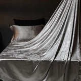 Qfdian 4Pcs Champagne Silk Damask Jacquard Egyptian Cotton Patchwork Luxury Bedding Set Duvet Cover Flat/Fitted Bed Sheet Pillowcases