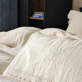 Qfdian 4/5Pcs French Vintage Bedding Sets 85% Cotton and 15% Linen Stitch Embroidery Double Bed Sheet Coverlet Quilt Cover Pillowcases