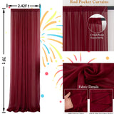Qfdian  Burgundy Curtains Sheer 6 Panels-2.42ft×7ft Long Chiffon Backdrop Curtain Chiffon Wedding Drapes Tulle Fabric Curtains for Weddi