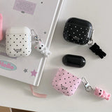 Qfdian Korea Cute Black Polka Dots Soft Cover Case For Apple AirPdos 1 2 3 4 Pro 2 Earphone Protection Cases Cartoon Lovely Cat Pendant