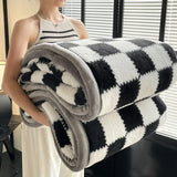 Qfdian  Checkerboard Grade A Half-sides Fleece Keep Warm Blanket Autumn Winter Warmth Throw Blankets for Sofa Napping Shawl Blanket Cozy