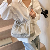 Qfdian  Nylon Pleated Simple Bubble Shoulder Bag Women Grunge Y2k Aesthetic Handbags Casual Fashion Chic All Match Crossbody Bags Korean
