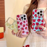 Qfdian INS Korea Fruit Pear Strewberry Phone Case For Iphone 15ProMax 16Pro 13 14 15 16 Pro Max 16ProMax 14Pro Cover Fundas