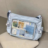 Qfdian Y2k Aesthetic Patchwork Contrast Color Crossbody Bag All Match Preppy Trendy Casual Ita Bags Women Transparent Ins Shoulder Bags