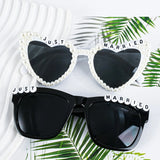 Qfdian  2pcs Heart-Shaped Classic Bridal and Groom Glasses Stylish Design Perfect for Black and White Wedding Party Accessories