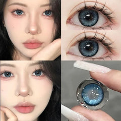 Qfdian 2PCS Korea Colored Contact Lenses Myopia  Degree -0.00 to -8.00 Blue Eyes Beauty Pupil  Makeup Gray Lens Fast Shipping