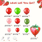 Qfdian  128Pcs Pink Red Balloons with Strawberry Arch Kit for Baby Shower Birthday Wedding Party Graduation Celebration Valentine's Day