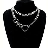 Qfdian  Rainbow Metal Cuban Long Layered Necklace for Women Adjustable Y-Shape Choker Chain Colorful Heart O-Ring Chunky Chain Jewelry