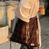 Qfdian  Drawstring Vintage Pleated Women Backpacks Y2k Aesthetic Plaid Grunge Shoulder Bags High-capacity Harajuku Handbags Crossbody