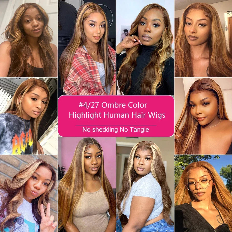 Qfdian Ombre Highlight Wigs Human Hair 100% 13x4 13x6 Transparent Lace Front  Wig Pre Plucked Honey Blonde Lace Frontal Wig Brazilian