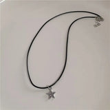Qfdian  Punk Y2K Grunge Black Star Pendant Beaded Silver Color Chain Choker Necklace For Women Men Goth Charm EMO 2000s Jewely Accessory