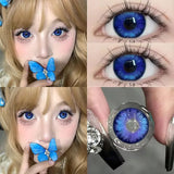 Qfdian Prussian Blue Color Contact Lenses Cosplay Softlens for Eyes Lenses Eyecontacts with Myopia
