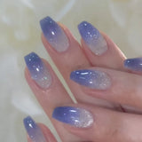 Qfdian  24Pcs  Gradient Color Fake Nail Simple Short Ballet Wearable False Nails with Cat Eye Design Press on Nails Full Cover Nail Tips