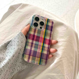 Qfdian Ins colorful autume winter check cover for iphone 13 16 15promax 16pro 14pro 15 pro max 12 14 3d plating bowknot phone case