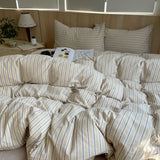 Qfdian  Ins Nordic Bedding Set Striped Pure Cotton Duvet Cover Set Skin-Friendly Single Twin Full Queen Size Flat & Fitted Sheets Set
