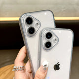 Qfdian Fashion Tempered Glass Transparent Back Cover for iPhone 16 15 14 13 12 11 Pro Max 14/15/16 Plus Sparkling Powder Soft Edge Case