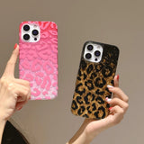 Qfdian  Sparkling Pink Rose Pink Black Gold Leopard Pattern Suitable For iPhone 15 Pro Max Phone Case 16 14 13 Pro Protective Cover