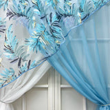 Qfdian  1Panel Blue White Double Layer Crossing Short Curtains For Kitchen Pastoral Leaves Pattern Window Screen Partition Tulle Drapes