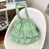 Qfdian Y2k Aesthetic Preppy Plaid Ruffled Women's Handbags Korean Women Fashion Shoulder Bags All Match Drawstring Pleated Underarm Bag