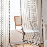 Qfdian Boho Window Curtains with Tassels Geometric Print Country Style Room Darkening Curtain Panel for Bedroom Living Room, 1 Piece