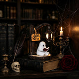 Qfdian  Halloween Ghost Statue Resin Decoration Led Night Light Cute Spooky Figurine Table Decor for Living Room Bedroom Office Gift
