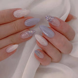 Qfdian 24pcs Simple Almond False Nails Sets Blush Design Press on Nails Art Datachable Short Oval Fake Nail with Jelly Glue Manicure