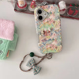 Qfdian Ins Check Bowknot Rope Vintage Fundas for iphone 14promax 15pro 14 13 15 16 pro max 13pro painting flower plating phone case