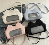Qfdian Y2k Aesthetic Transparent Women's Handbags Fashion Kawaii Cat Ears Shoulder Bag Japanese All Match Ins Trendy Crossbody Ita Bags