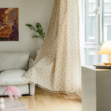 Qfdian Floral Farmhouse Curtains Semi-Blackout Living Room Drapes Cotton Linen Bohemian Window Curtain Panels with Tassel 1 Panel