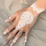 Qfdian  Waterproof Temporary Tattoo Stickers  Mandala Lace Hand Finger Wedding White Fake Tatto Flash Tatoo Body Art for Women Bride