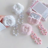 Qfdian cute pink bow soft plush fluffy bluetooth headphone protector case for airpods 1 2 3 4 pro 2 protective cover luxury bracelet