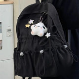 Qfdian High-capacity All Match Solid Backpack Sweet Y2k Aesthetic Pleated Schoolbags Vintage Preppy Trendy Backpacks for Women Students