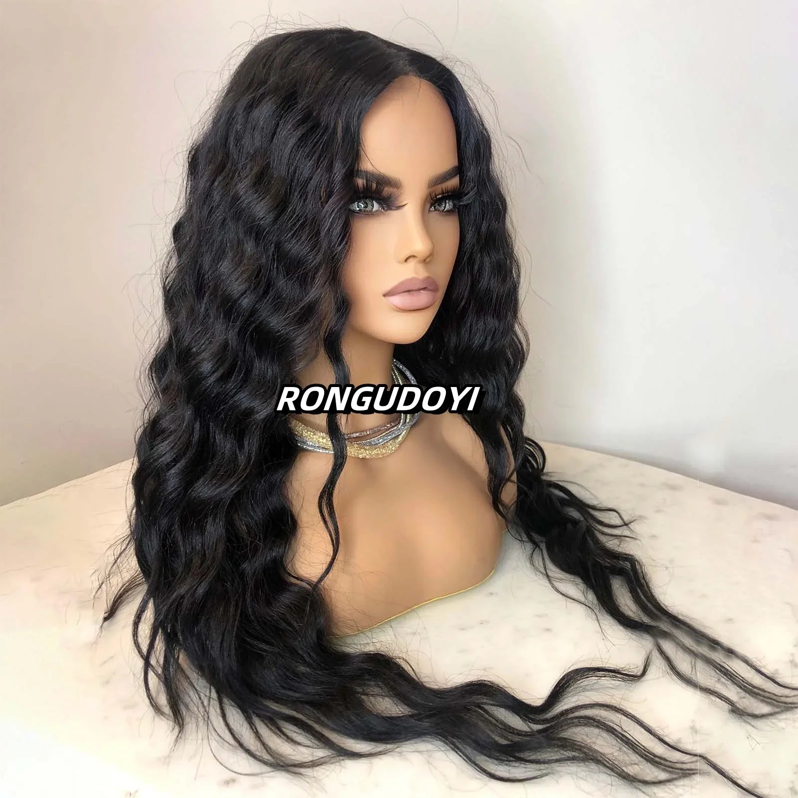 Qfdian 13X4 Black Wig Deep Curly Synthetic Lace Front Wig Natural Afro Long Black Hair Deep Wave Lace Frontal Wigs for Women Party