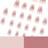 Qfdian  24pcs Smudging Blush Pink Fake Nail Tips Shiny Sequins Gentle False Nails For Women Girls Ballerina Wearable Sweet Press On Nail