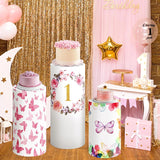 Qfdian White Cylinder Pedestal Stand Covers Set of 3 Round Elastic Cloth Pillar Plinth Cover for Birthday Wedding Party Baby Decoration