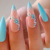 Qfdian 24Pcs Short Round Head False Nails Glitter Pink Almond Fake Nails Strawberry Full Cover Press on Nails Wearable Nail Tips