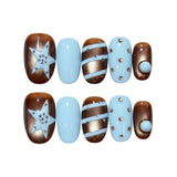 Qfdian  10pcs Handmade Short Square Press on Nails Blue Star Printed False Nails Women Wearable Spicy Girl INS Fashion Fake Nail Tips