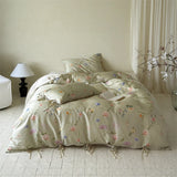 Qfdian  Vintage French Floral Lyocell Bedding Set with Bow Ties, Silky Soft Cooling Bed Linen Set, Pink Flower Print for Girls Bedroom