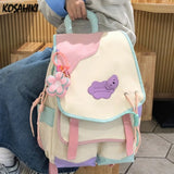 Qfdian 2025 new women Patchwork Contrast Color schoolbags High-capacity student travel bags fashion Y2k Aesthetic All Match Backpacks