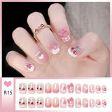 Qfdian  24pcs Bowknots Love Heart Pattern Press On Nails Cute Fresh Short Round French Style False Nails Korean Sweet Wearable Fake Nail